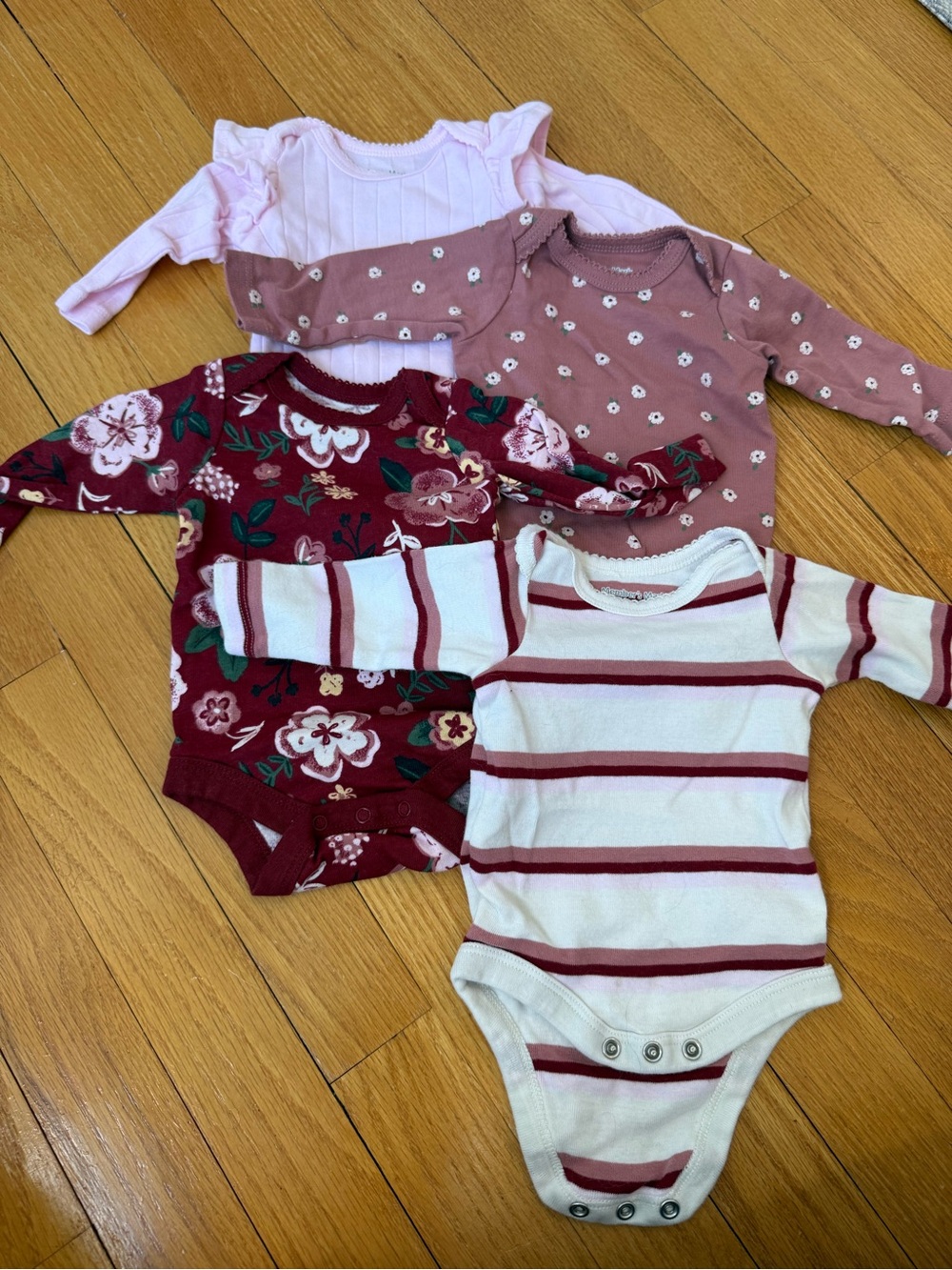 Members Mark Long-Sleeve One-Piece Bodysuit Bundle, set of 4. Newborn.